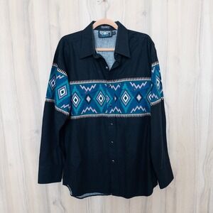 Vintage Brooks & Dunn Panhandle Slim Western Shirt  L Black Southwestern Country
